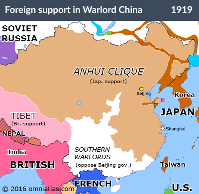 Foreign support of various polities in China, May 1919