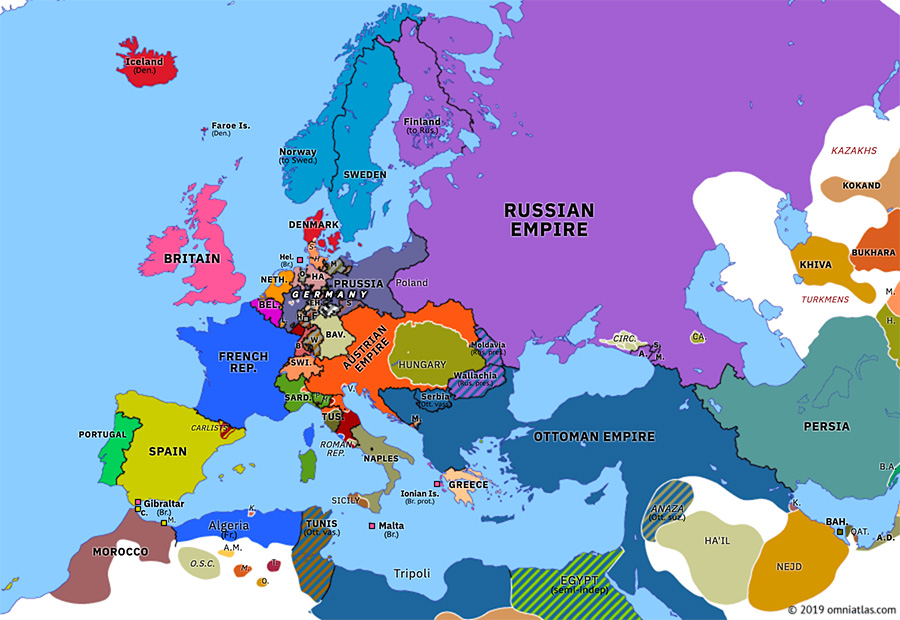 May Uprisings | Historical Atlas of Europe (9 May 1849) | Omniatlas