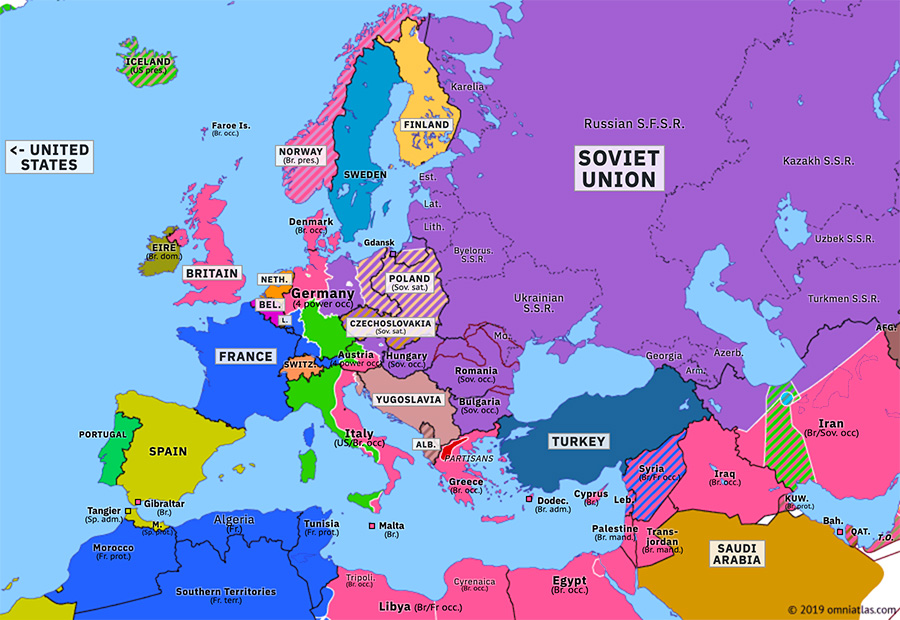 map of europe 1945 Division Of Germany And Austria Historical Atlas Of Europe 13 July 1945 Omniatlas map of europe 1945