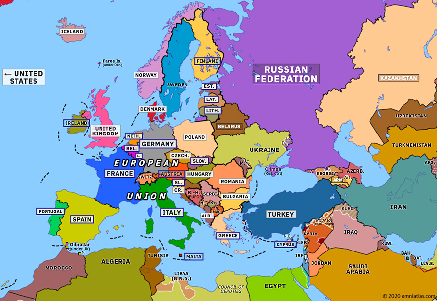 Political Map Of Europe 2020 Brexit | Historical Atlas of Europe (31 January 2020) | Omniatlas