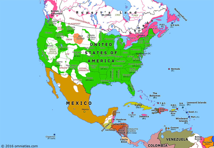 United States Dominion of Canada Meixco 1907 map Political North America 