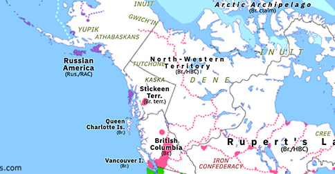 British North America 1862 Map Gold Rushes In The Pacific Northwest | Historical Atlas Of The Arctic (19  July 1862) | Omniatlas