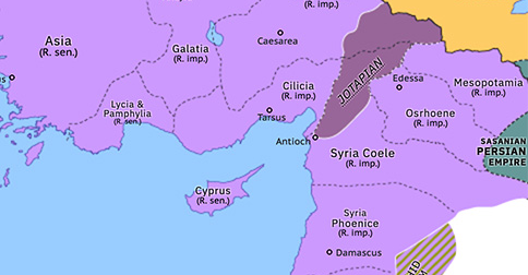 Political map of the Eastern Mediterranean on 11 Sep 249 (Crisis of the Third Century: Downfall of Philip the Arab), showing the following events: Pacatian; Jotapian; Revolt of Decius; Battle of Verona.