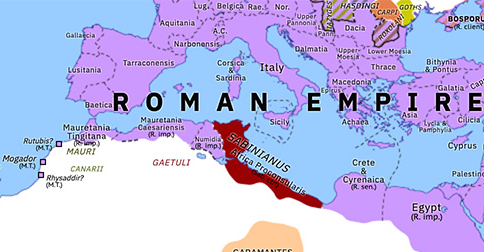 Political map of Northern Africa on 23 Feb 240 (Africa and Rome in Crisis: Sabinianus), showing the following events: Battle of Carthage; Siege of Aquileia; Disbandment of Legio III Augusta; Sabinianus.