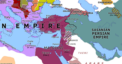 Political map of Northern Africa on 17 Sep 260 (Africa and Rome in Crisis: Thirty Tyrants), showing the following events: Hadramawt–Himyar War; Capture of Valerian; Regalianus; Revolt of Postumus; Revolt of the Macriani; Rise of Odaenathus; Macrianian Egypt.