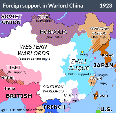 Foreign support of various polities in China, May 1923