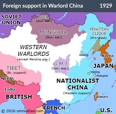 Foreign support of various polities in China, November 1929