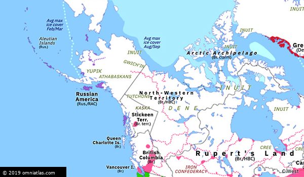 Canada Map In 1862 Gold Rushes In The Pacific Northwest | Historical Atlas Of The Arctic (19  July 1862) | Omniatlas