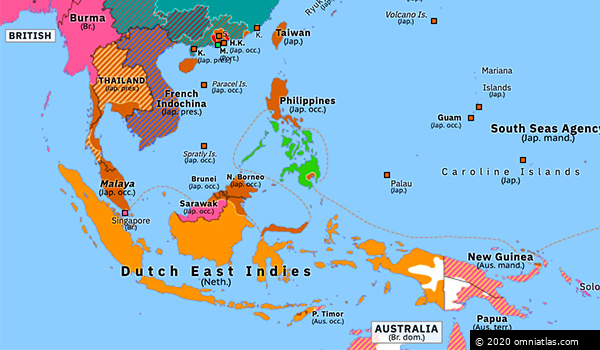 East Asia Pacific Map Japanese Onslaught In The Pacific | Historical Atlas Of Asia Pacific (23  January 1942) | Omniatlas