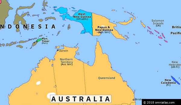 Australia Papua New Guinea Map West New Guinea Dispute | Historical Atlas Of Australasia (16 November  1962) | Omniatlas