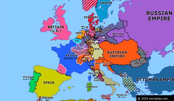 Treaty of Fontainebleau | Historical Atlas of Europe (11 April 1814 ...