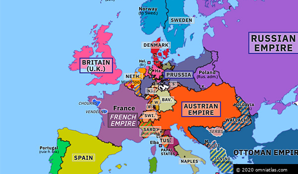 Map Of France And Britain Battle Of Waterloo | Historical Atlas Of Europe (18 June 1815) | Omniatlas