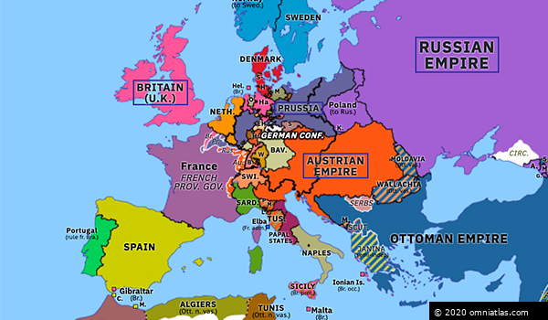 Waterloo to Paris | Historical Atlas of Europe (6 July 1815) | Omniatlas