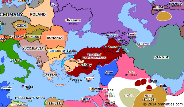 Greco-Turkish War | Historical Atlas of Europe (23 August 1921) | Omniatlas