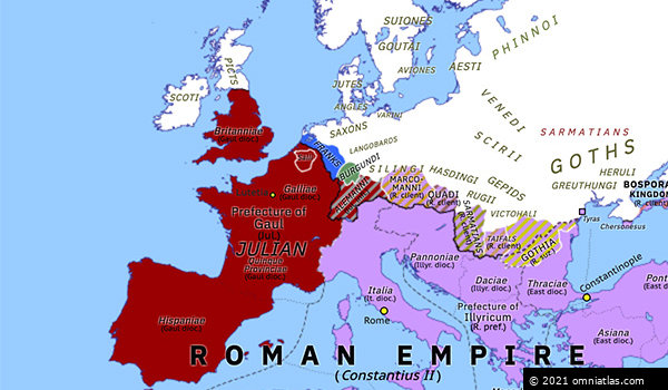 Usurpation of Julian | Historical Atlas of Europe (February 360 ...