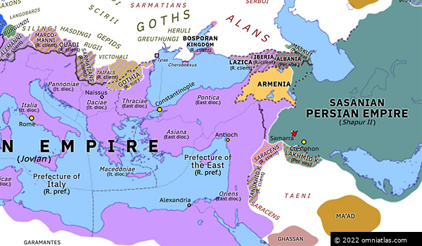 Treaty of Dura | Historical Atlas of Europe (11 July 363) | Omniatlas