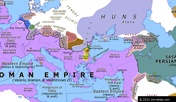 Valens’ Second Gothic War | Historical Atlas of Europe (early 377 ...