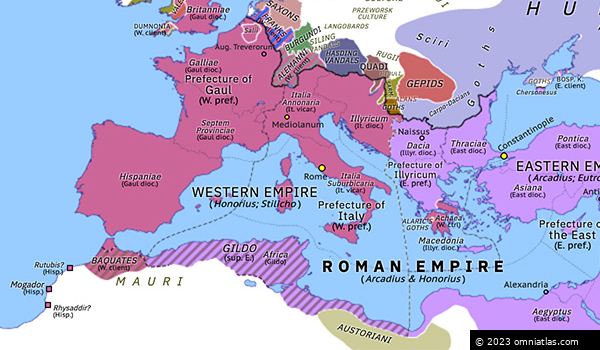 Gildonic Revolt | Historical Atlas of Europe (late 397) | Omniatlas