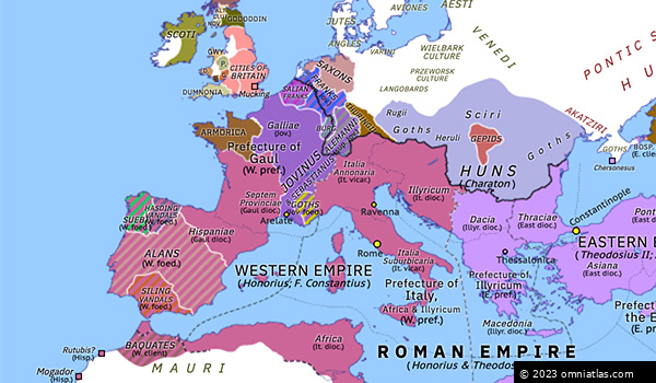 Athaulf and Jovinus | Historical Atlas of Europe (mid 412) | Omniatlas