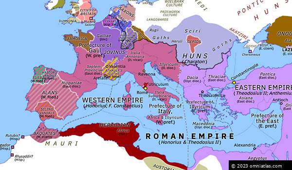 Revolt of Heraclian | Historical Atlas of Europe (spring 413) | Omniatlas