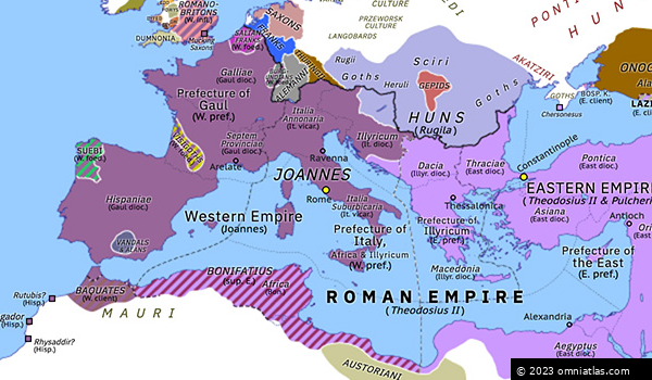 Usurpation of Joannes | Historical Atlas of Europe (20 November 423 ...