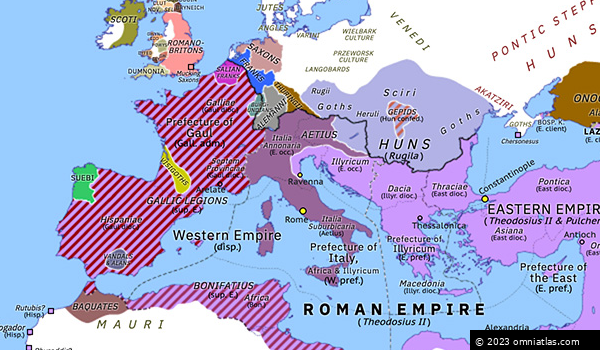 Defeat of Joannes | Historical Atlas of Europe (May 425) | Omniatlas