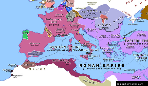 Revolt of Bonifatius | Historical Atlas of Europe (summer 427) | Omniatlas