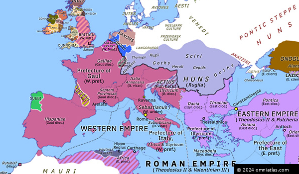 Aetius vs Sebastianus | Historical Atlas of Europe (mid 433) | Omniatlas