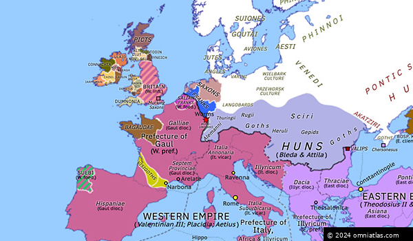 Battle of Worms | Historical Atlas of Europe (late 436) | Omniatlas