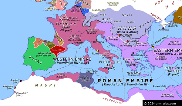 Treaty of Carthage | Historical Atlas of Europe (summer 442) | Omniatlas