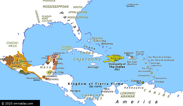 Colonization Of Puerto Rico Historical Atlas Of North America 8 August 1508 Omniatlas