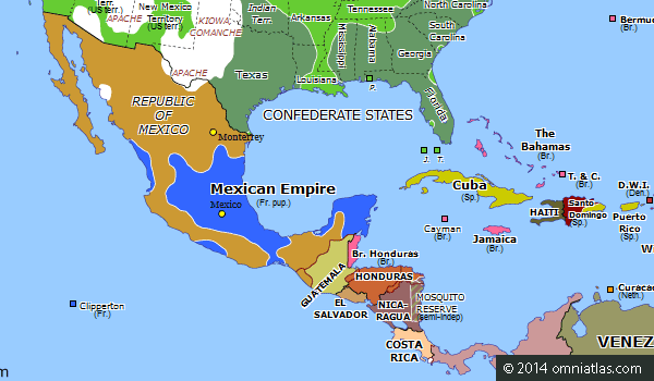 Second Mexican Empire Historical Atlas Of North America 12 June 1864   Northamerica18640612 Second Mexican Empire 