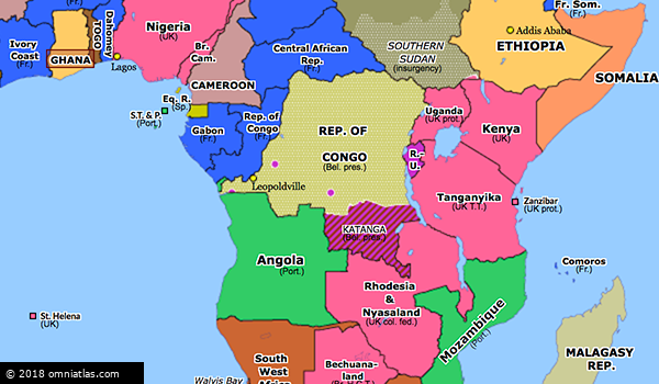 Congo In Map Of Africa Congo Crisis | Historical Atlas Of Sub-Saharan Africa (14 July 1960) |  Omniatlas