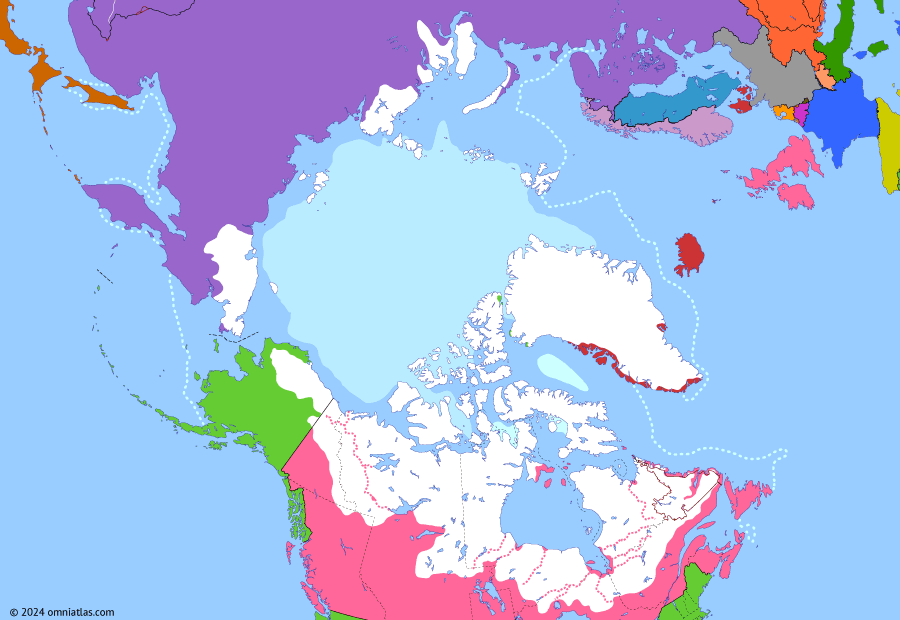 Political map of the Arctic & the Far North on 20 Aug 1905 (Claiming the Far North: Russo-Japanese War in the Far North), showing the following events: Japanese invasion of Sakhalin; Suma and Izumi raids.