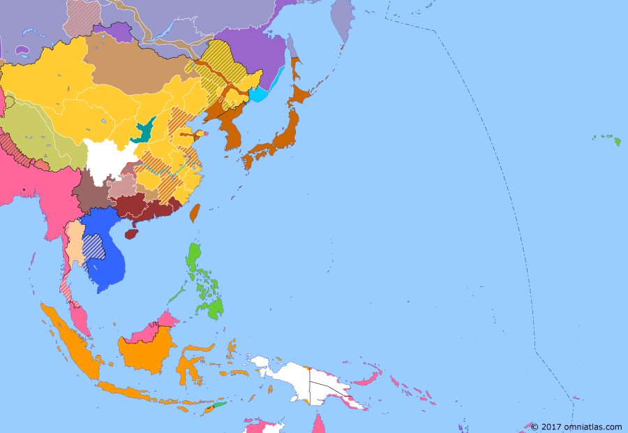 Political map of East Asia and the Western Pacific on 31 Aug 1918 (Warlords and Revolutionaries: Siberian Intervention), showing the following events: Invasion of Hunan; Yu Youren’s return to Shaanxi; Seizure of Trans-Siberian Railway; Prov. Gov. of Vladivostok; Seizure of Chinese Eastern Railway.