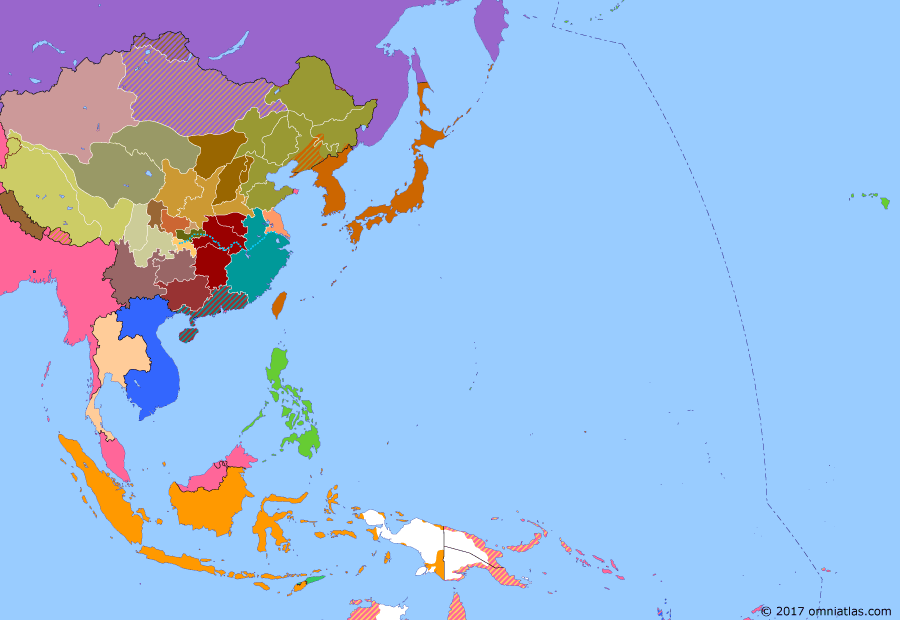 Political map of East Asia and the Western Pacific on 14 Jul 1927 (China's Nanjing Decade: Birth of the Chinese Civil War), showing the following events: Shanghai Massacre; Wuhan government.