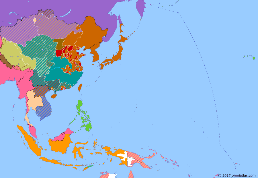 Political map of East Asia and the Western Pacific on 26 Sep 1940 (Second Sino-Japanese War: Japanese invasion of French Indochina), showing the following events: Germany invasion of Poland; Battle of Changsha; Second Armistice at Compiègne; British closure of the Burma Road; Japanese invasion of French Indochina.