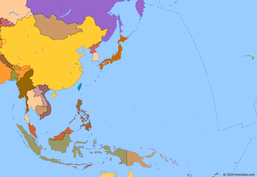 Political map of East Asia and the Western Pacific on 15 Jan 2023 (Asian Economic Powers: Asia Pacific Today), showing the following events: North Korea missile crisis; Singapore Summit; 2019–20 Hong Kong protests; COVID-19 in Asia-Pacific.