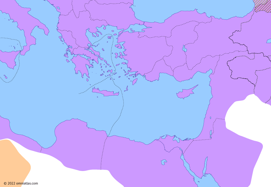 Political map of the Eastern Mediterranean on 24 Apr 166 (Roman consolidation in the East: Lucius Verus’ Parthian War), showing the following events: Syria Palestina; Vologases IV’s Conquest of Armenia; Lucius Verus’ Armenian Campaign; Parthian Occupation of Osroene; Lucius Verus’ Parthian Campaign; Antonine Plague.