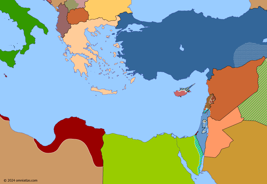 Political map of the Eastern Mediterranean on 05 Mar 2011 (Arab Spring, Civil War: Libyan Revolution of Dignity), showing the following events: Libyan Revolution of Dignity; Battle of Bin Jawad.