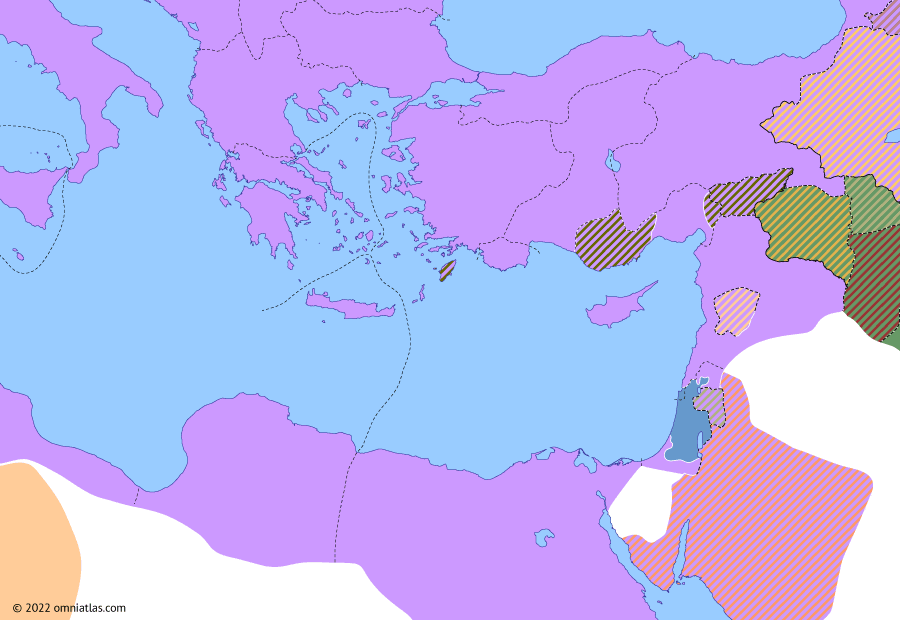 Political map of the Eastern Mediterranean on 03 Oct 66 AD (Levant under the Roman Principate: Great Jewish Revolt), showing the following events: Treaty of Rhandeia; Annexation of Pontus; Alexandria riot; Jerusalem riots of 66.