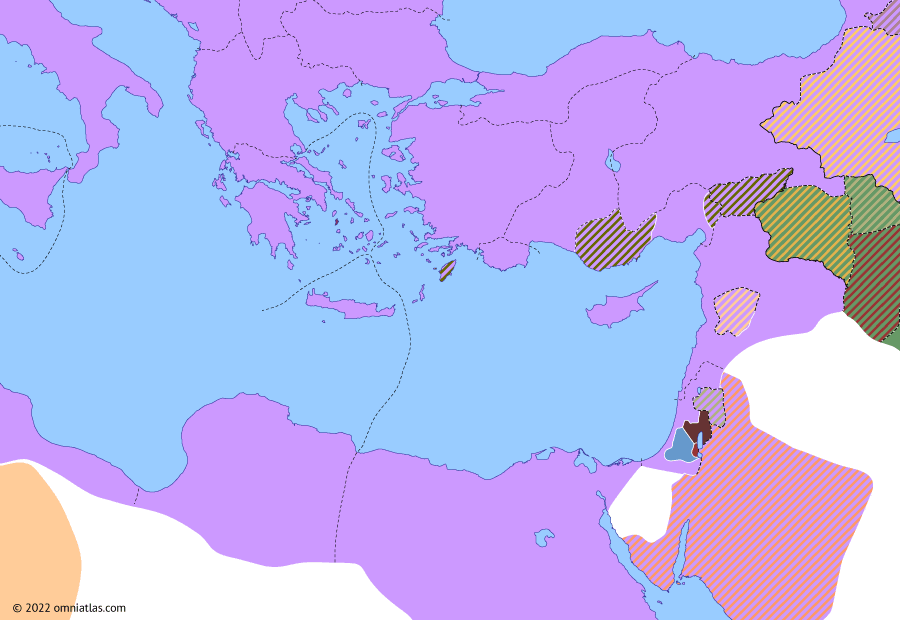 Political map of the Eastern Mediterranean on 24 Jan 69 AD (Levant under the Roman Principate: Simon bar Giora), showing the following events: Simon bar Giora; Galba’s Rebellion; Macer’s Rebellion; Overthrow of Nero; Nero of Cythnus; Principate of Otho.