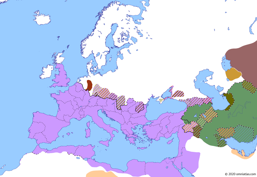 Political map of Europe & the Mediterranean on 31 Oct 161 (The Nerva–Antonine Dynasty: Vologases IV’s Conquest of Armenia), showing the following events: Fall of Meredates of Characene; Principate of Marcus Aurelius; Co-principate of Lucius Verus; Vologases IV’s Conquest of Armenia.