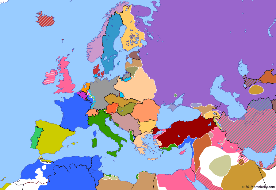 Political map of Europe & the Mediterranean on 04 Jun 1920 (Armistice Europe: Treaty of Trianon), showing the following events: Polish-Soviet War starts; Treaty of Trianon.
