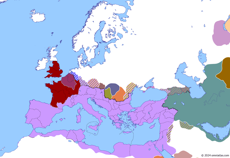 Political map of Europe & the Mediterranean on 18 Nov 280 (The Crisis of the Third Century (II): Proculus and Bonosus), showing the following events: Probus’ Illyrian campaign; Lydius; Probus’ Blemmyan War; Proculus; Bonosus; Probus’ Frankish revolt.
