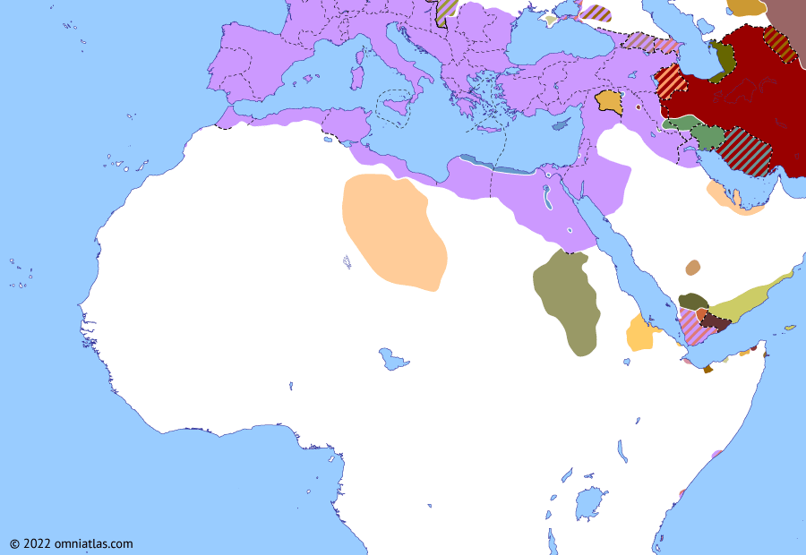 Political map of Northern Africa on 08 Sep 116 (Rome and Northern Africa: Kitos War), showing the following events: Trajan’s Parthian War; Lukuas’ rebellion; Kitos War; Artemion’s rebellion.