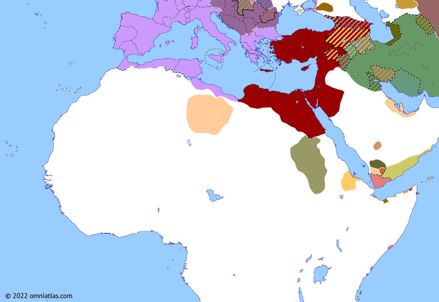 Political map of Northern Africa on 19 Apr 193 (Rome and Northern Africa: Year of Five Emperors), showing the following events: Bucolic War; Avidius Cassius’ Revolt; Mauri War of 177; Principate of Didius Julianus; Pescennius Niger; Septimius Severus.