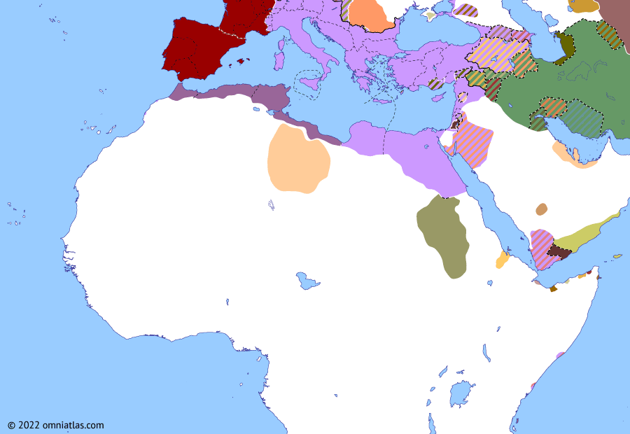 Political map of Northern Africa on 13 May 68 AD (Africa and the Roman Principate: Macer’s Rebellion), showing the following events: Nero’s Nile expedition; Vindex’s Rebellion; Galba’s Rebellion; Macer’s Rebellion.