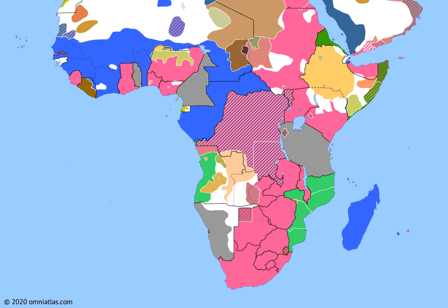 Political map of Sub-Saharan Africa on 05 Feb 1903 (The Scramble for Africa: Pacification of Northern Nigeria), showing the following events: Second Dervish Expedition; French Sahara; Third Dervish Expedition; Kano-Sokoto Expedition.