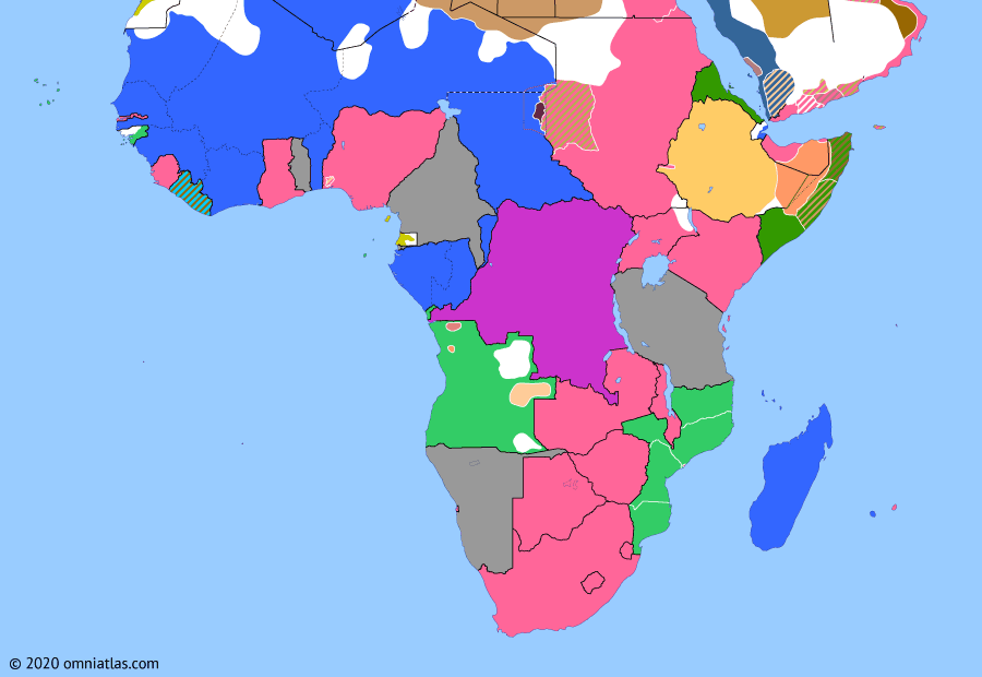 Political map of Sub-Saharan Africa on 01 Jan 1914 (The Scramble for Africa: Amalgamation of Nigeria), showing the following events: Anglo-Ottoman Convention; Ratification of Treaty of Daan; Kongo uprising; Amalgamation of Nigeria.